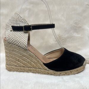Ateliers Black Suede Wedge Espadrille Sandals